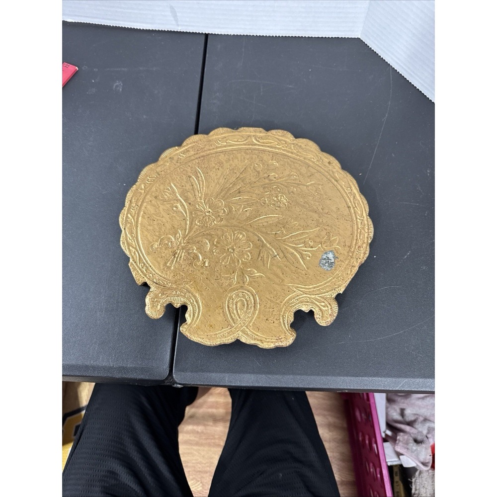 Brass Tray Charger Trivet Vintage‎ Floral Design